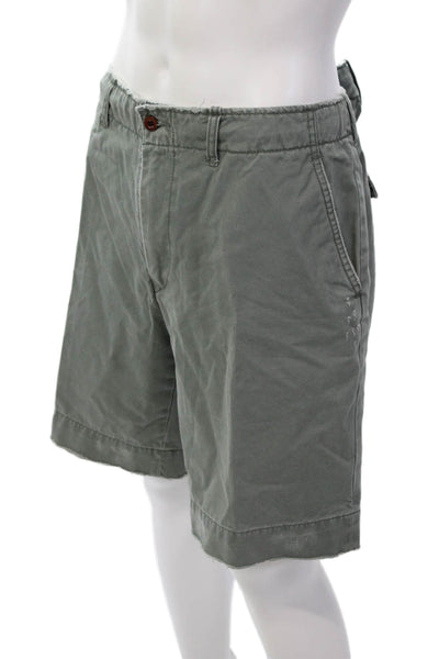 Polo Ralph Lauren Mens Zipper Fly Distressed Chino Shorts Green Cotton Size 38