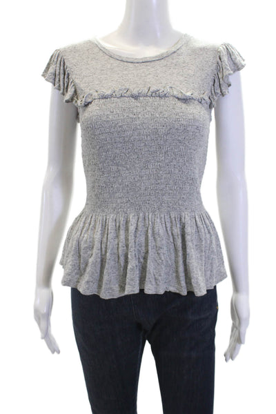 Rebecca Taylor Womens Short Sleeve Smocked Ruffled Stretch Blouse Gray Size XS