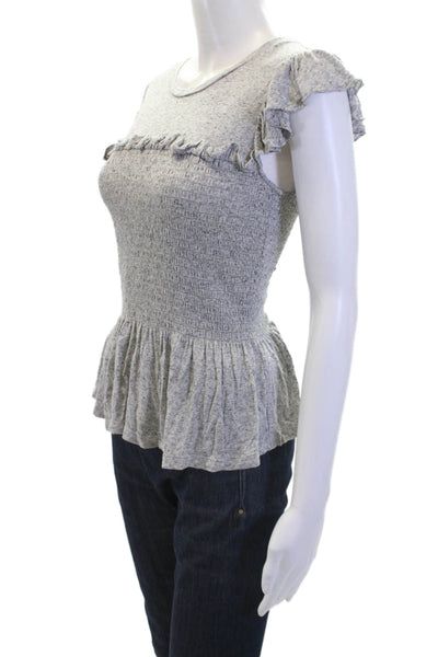 Rebecca Taylor Womens Short Sleeve Smocked Ruffled Stretch Blouse Gray Size XS