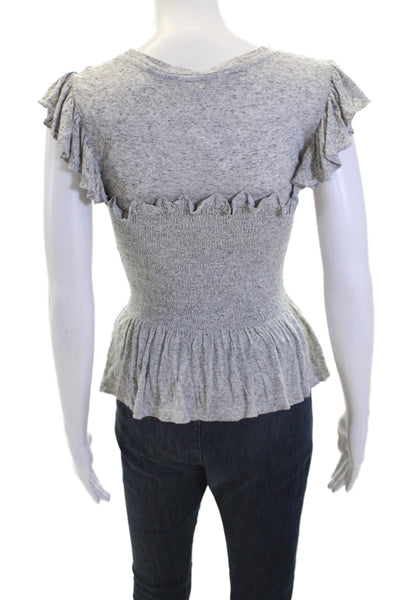 Rebecca Taylor Womens Short Sleeve Smocked Ruffled Stretch Blouse Gray Size XS