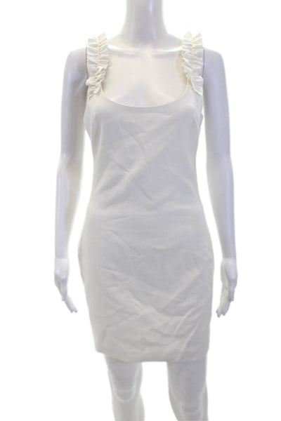 Likely Womens Scoop Neck Ruffle Trim Sleeveless Mini Bodycon Dress White Size 4