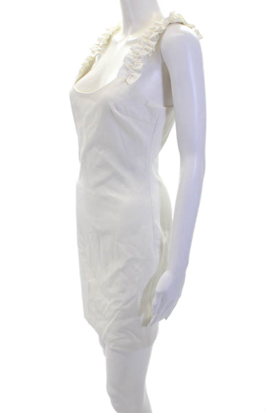 Likely Womens Scoop Neck Ruffle Trim Sleeveless Mini Bodycon Dress White Size 4