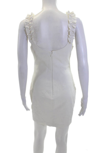 Likely Womens Scoop Neck Ruffle Trim Sleeveless Mini Bodycon Dress White Size 4