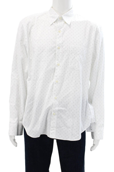 J Crew Mens Polka Dot Slim Untucked Dress Shirt White Blue Cotton Size Large