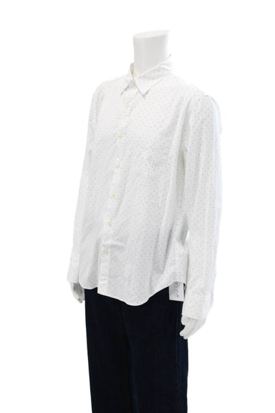 J Crew Mens Polka Dot Slim Untucked Dress Shirt White Blue Cotton Size Large