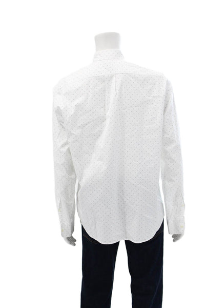 J Crew Mens Polka Dot Slim Untucked Dress Shirt White Blue Cotton Size Large