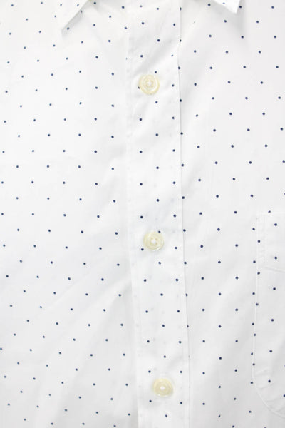 J Crew Mens Polka Dot Slim Untucked Dress Shirt White Blue Cotton Size Large