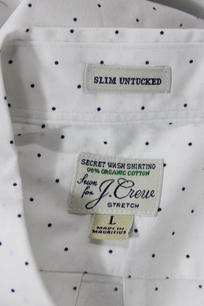 J Crew Mens Polka Dot Slim Untucked Dress Shirt White Blue Cotton Size Large