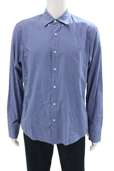 J Crew Mens Button Down Collar Slim Fit Dress Shirt Blue Cotton Size Large