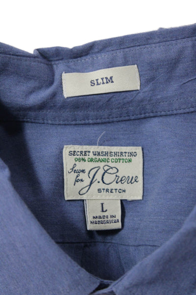 J Crew Mens Button Down Collar Slim Fit Dress Shirt Blue Cotton Size Large