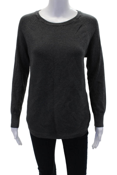 Athleta Womens Long Sleeves Crew Neck Pullover Sweater Gray Cotton Size Small