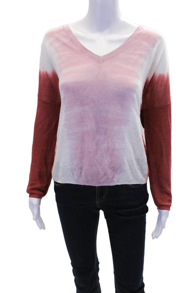 Gerard Darel Womens Linen V Neck Long Sleeve Tie Dye Print Top Multi Size 2