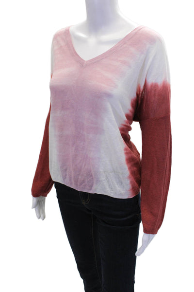 Gerard Darel Womens Linen V Neck Long Sleeve Tie Dye Print Top Multi Size 2