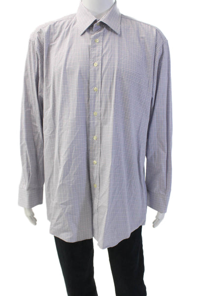 Hickey Freeman mens Cotton Plaid Button Down Shirt Purple Size 35