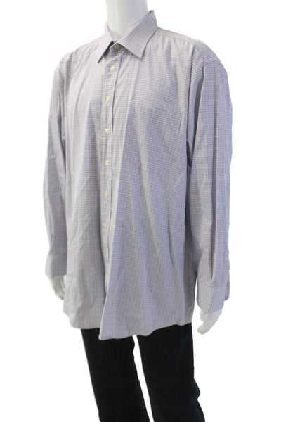 Hickey Freeman mens Cotton Plaid Button Down Shirt Purple Size 35