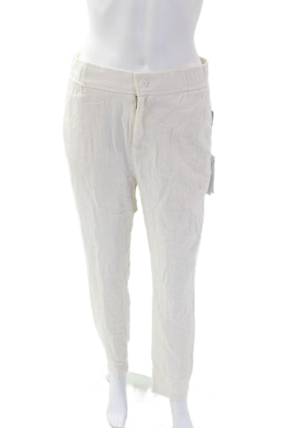 ONIA Womens Cotton Elastic Waistband Straight Leg Cuff Bottom Pants White Size S