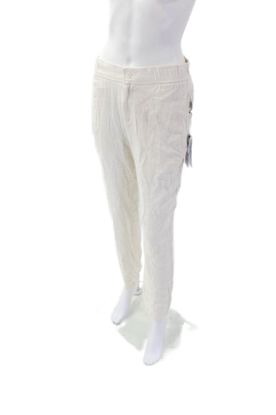 ONIA Womens Cotton Elastic Waistband Straight Leg Cuff Bottom Pants White Size S