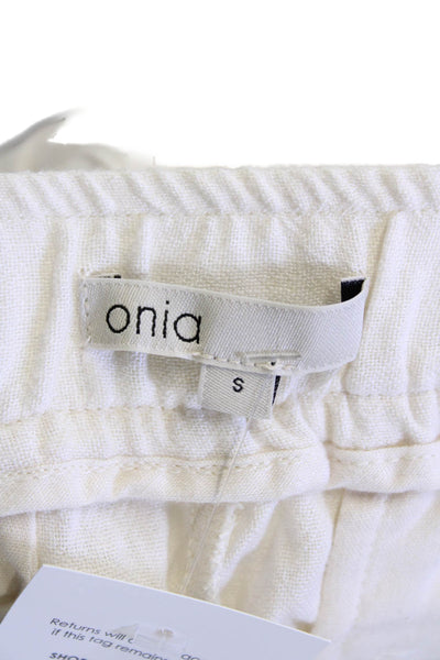 ONIA Womens Cotton Elastic Waistband Straight Leg Cuff Bottom Pants White Size S