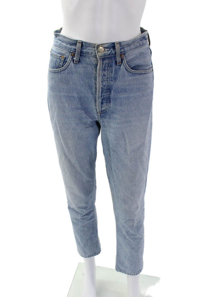 Agolde Womens Cotton Button Straight Leg Denim Jeans Blue Size EUR 25