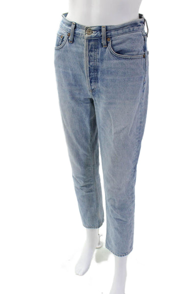 Agolde Womens Cotton Button Straight Leg Denim Jeans Blue Size EUR 25