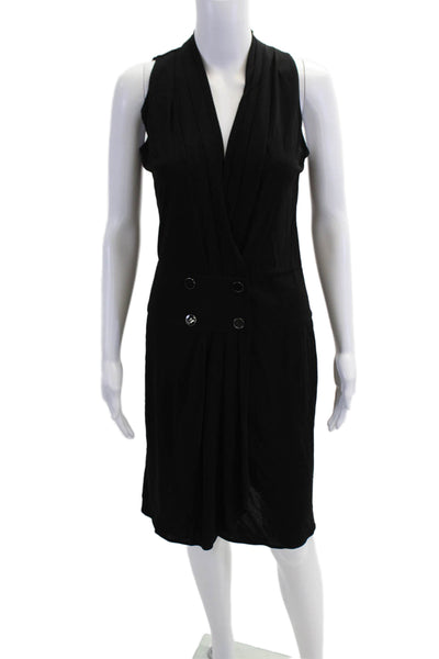 Barneys New York Womens V-Neck Buttoned Sleeveless Business Dress Black Size 2