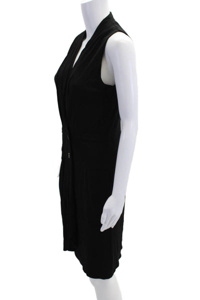 Barneys New York Womens V-Neck Buttoned Sleeveless Business Dress Black Size 2