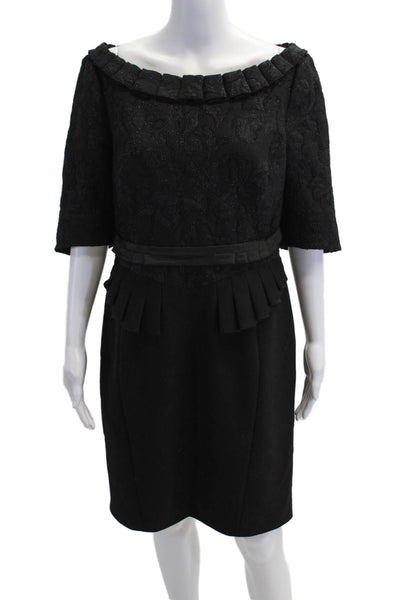Karen Millen Womens Boat Neck 3/4 Sleeve Pleated Formal Dress Black Size 10