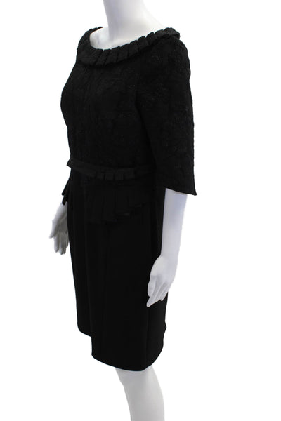 Karen Millen Womens Boat Neck 3/4 Sleeve Pleated Formal Dress Black Size 10