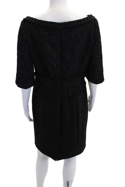 Karen Millen Womens Boat Neck 3/4 Sleeve Pleated Formal Dress Black Size 10