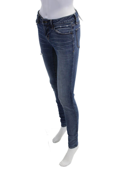 Marc By Marc Jacobs Womens Cotton Distressed Low-Rise Skinny Jeans Blue Size 25