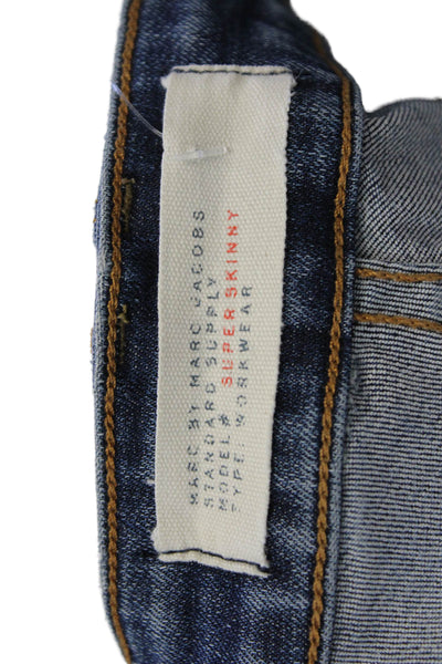 Marc By Marc Jacobs Womens Cotton Distressed Low-Rise Skinny Jeans Blue Size 25
