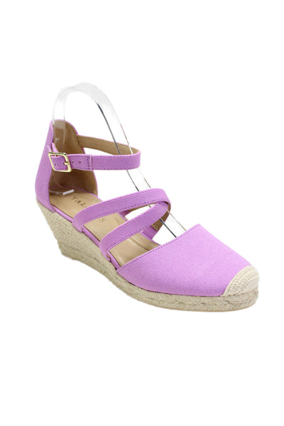 Talbots Womens Wedge Heel Ankle Strap Canvas Espadrilles Sandals Purple Size 7.5