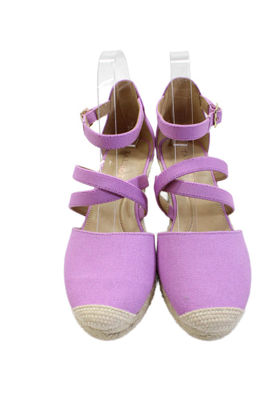 Talbots Womens Wedge Heel Ankle Strap Canvas Espadrilles Sandals Purple Size 7.5