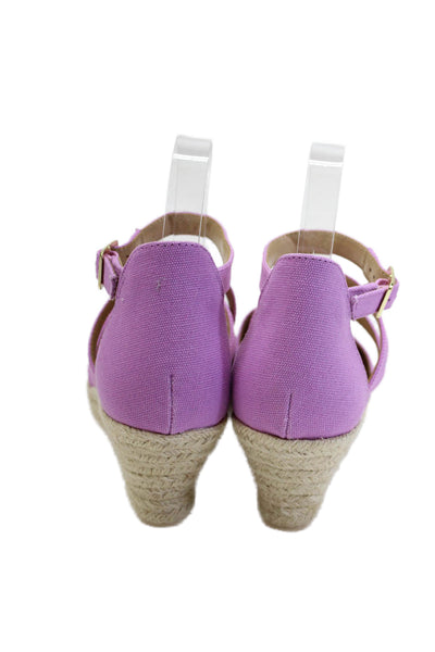 Talbots Womens Wedge Heel Ankle Strap Canvas Espadrilles Sandals Purple Size 7.5