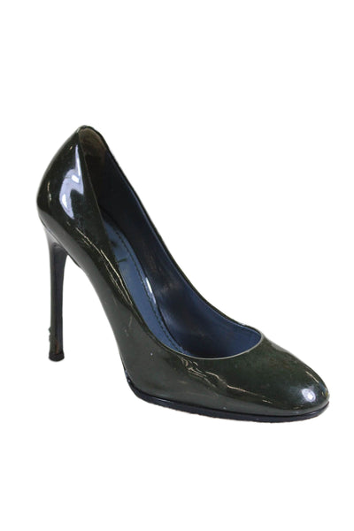 YSL Womens Patent Leather Slide On Classic Pumps Dark Green Size 37 7