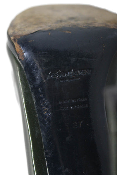 YSL Womens Patent Leather Slide On Classic Pumps Dark Green Size 37 7