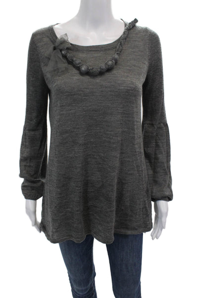 Gerard Darel Womens Wool Long Sleeve Beaded Knit Top Gray Size S