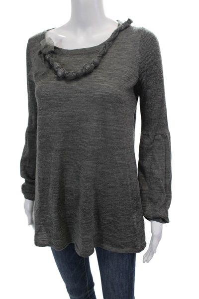 Gerard Darel Womens Wool Long Sleeve Beaded Knit Top Gray Size S