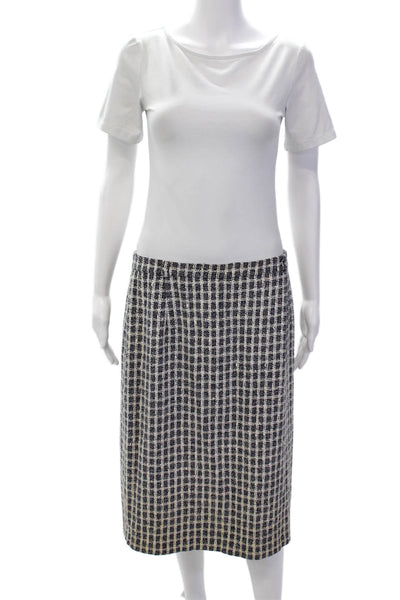 Escada Womens Wool Zip Button Plaid Lined Tweed Skirt White Size EUR 44