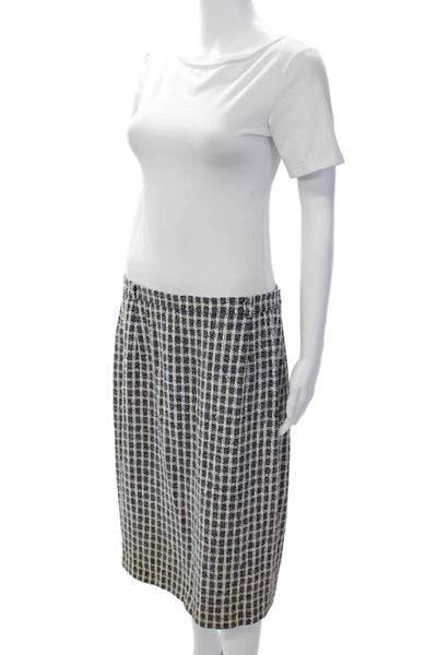 Escada Womens Wool Zip Button Plaid Lined Tweed Skirt White Size EUR 44