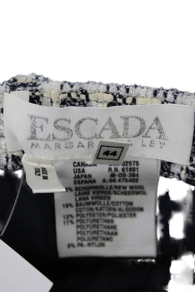 Escada Womens Wool Zip Button Plaid Lined Tweed Skirt White Size EUR 44