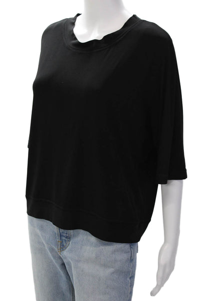Planet Womens Color Block Crew Neck Short Sleeve Blouse Top Black White Size OS