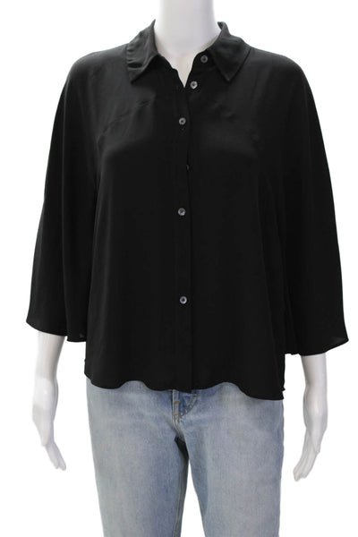 Karen Millen Womens Collar Long Sleeve Button Down Shirt Solid Black Size 8
