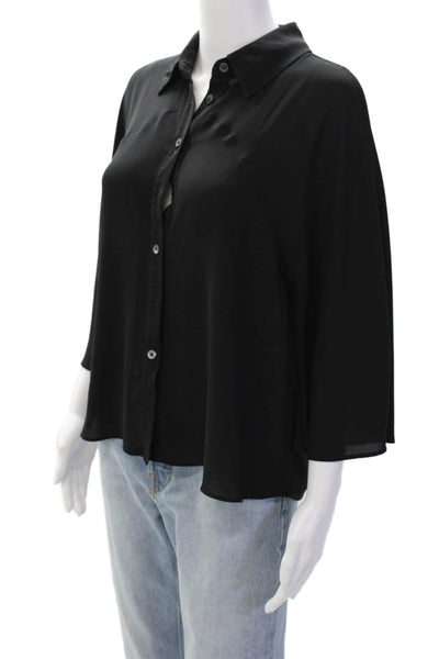 Karen Millen Womens Collar Long Sleeve Button Down Shirt Solid Black Size 8