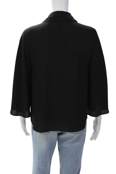 Karen Millen Womens Collar Long Sleeve Button Down Shirt Solid Black Size 8