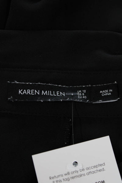 Karen Millen Womens Collar Long Sleeve Button Down Shirt Solid Black Size 8