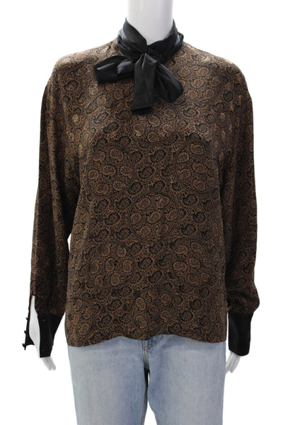 Genny Womens Silk Paisley Collar Long Sleeve Button Back Blouse Top Brown Size 6