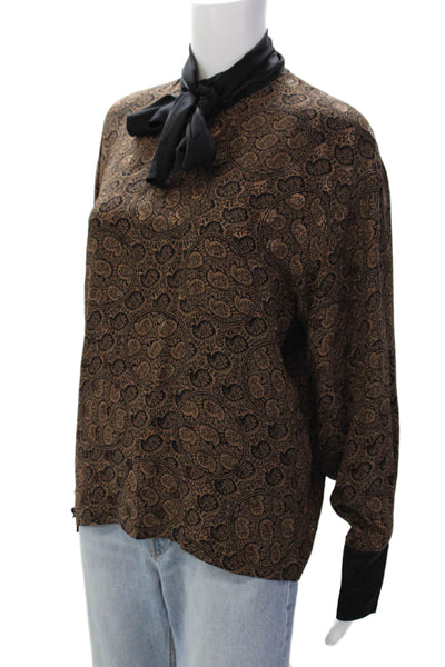 Genny Womens Silk Paisley Collar Long Sleeve Button Back Blouse Top Brown Size 6
