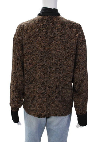 Genny Womens Silk Paisley Collar Long Sleeve Button Back Blouse Top Brown Size 6