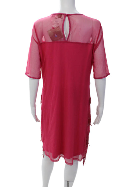 American Glamour by Badgley Mischka Womens Sequins Shift Dress Hot Pink Size L